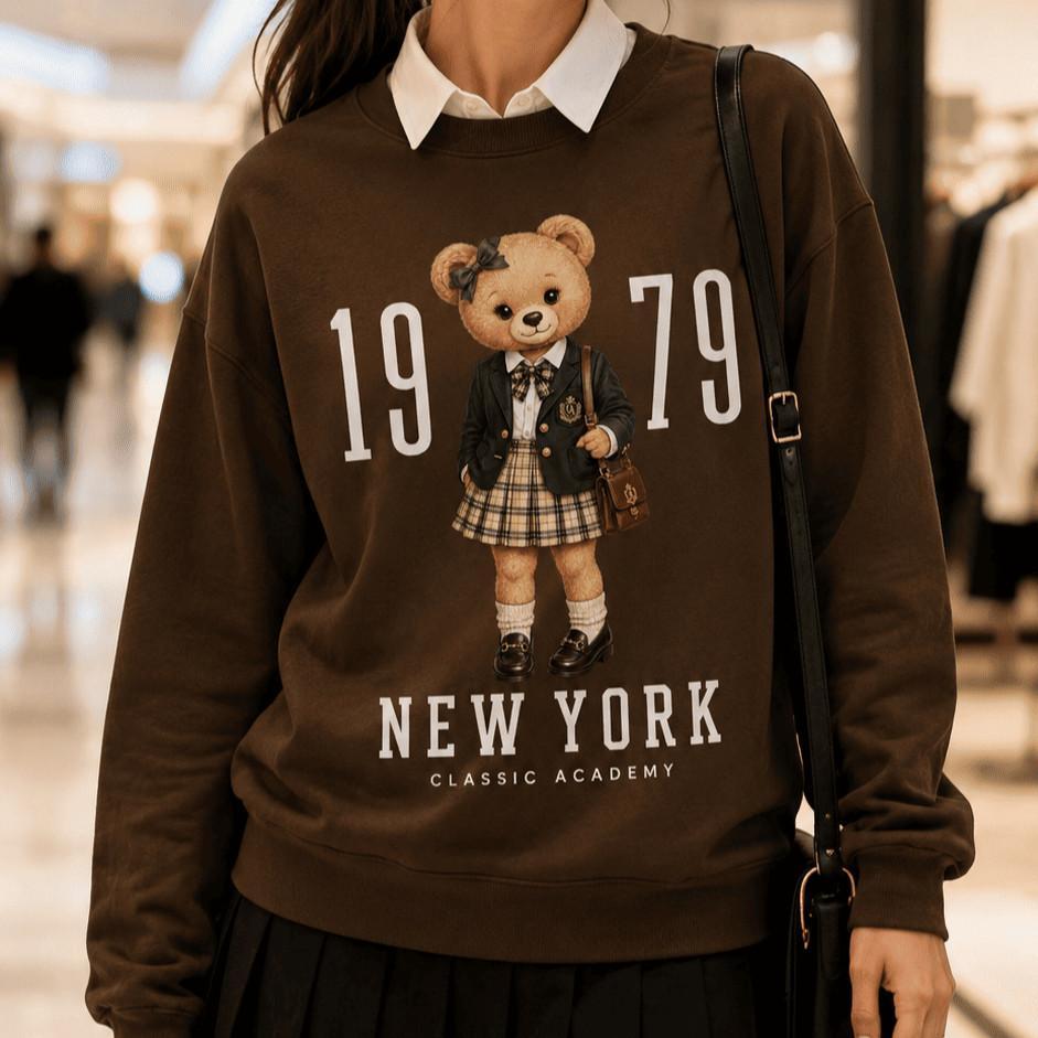 Moletom Careca Quentinho Feminino Estampado Urso Vintage 1979 New York Modinha Classico Blogueira Meninas Pinterest Frio