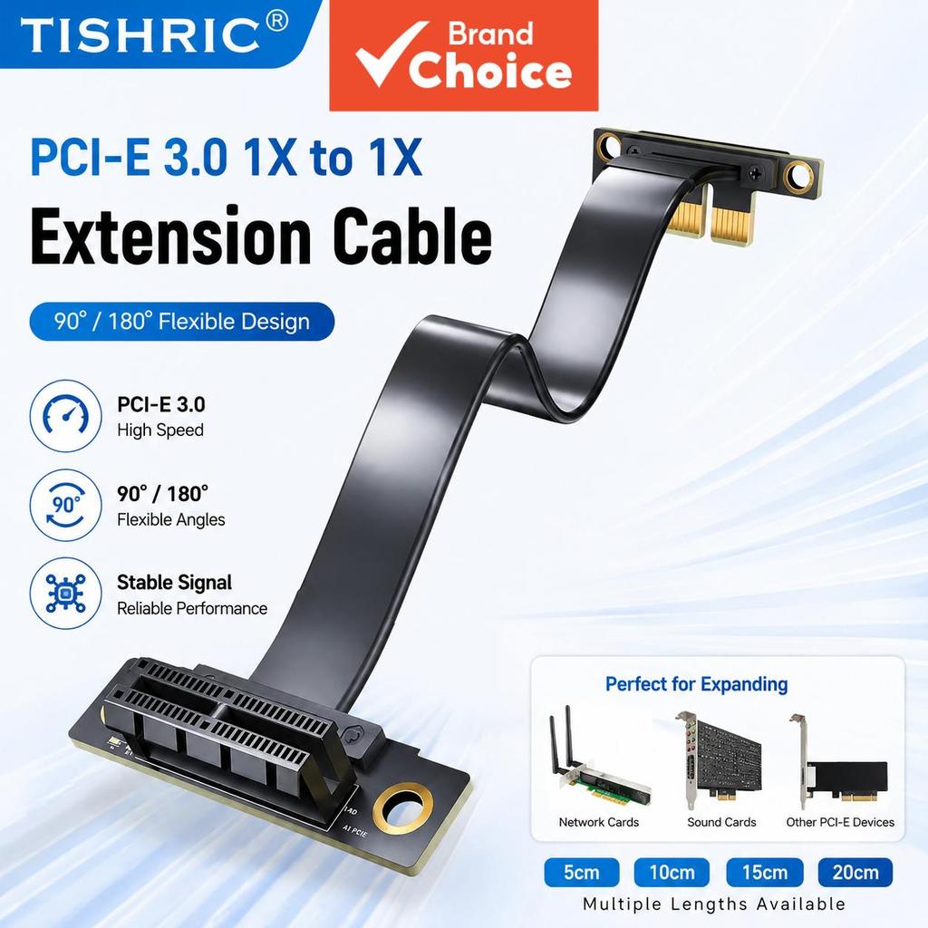 TISHRIC Cabo de Extensão PCIe 3.0 X1 5/10/15/20cm Flexível, Adaptador de 90/180 graus para Placas de Rede, Placas de Som