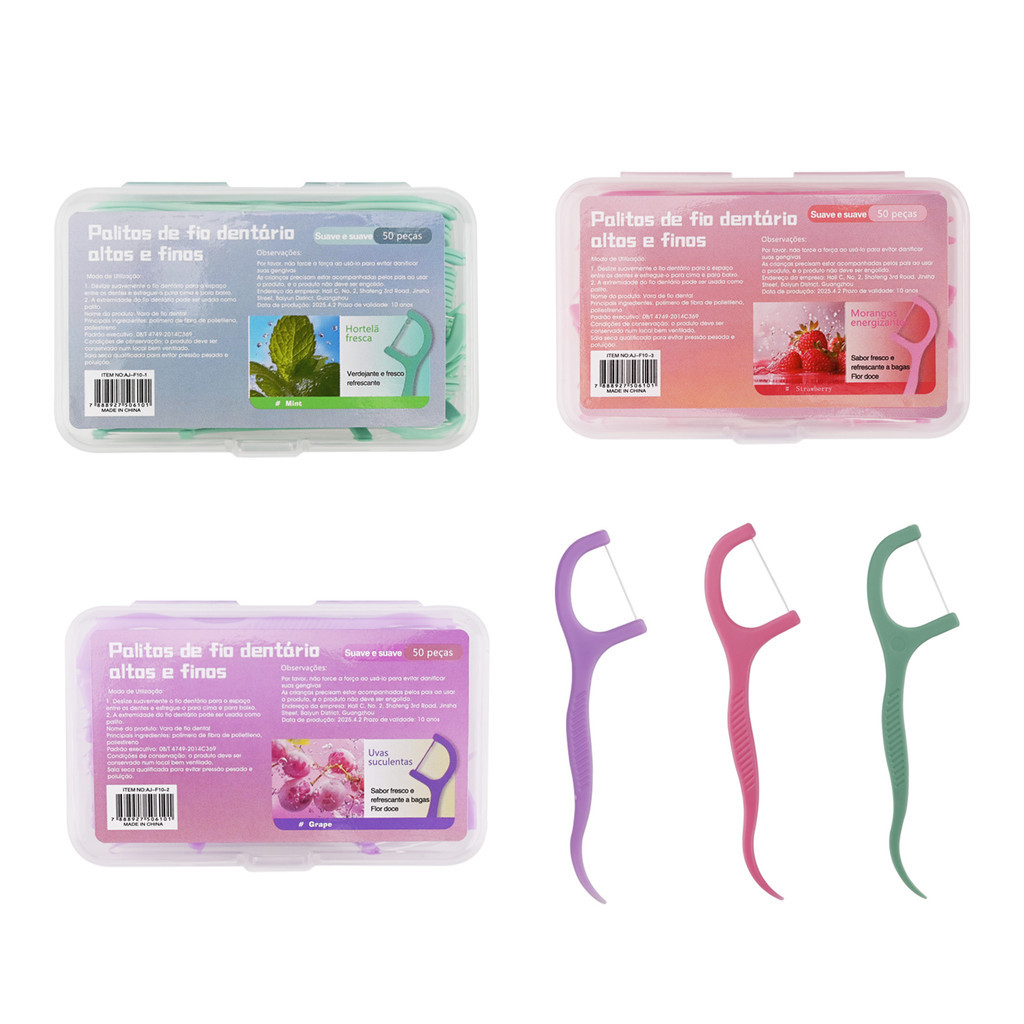 Kit 50 Hastes Fio Dental Aromatizado Limpeza Fácil Proteção Gengival e Uso Diário