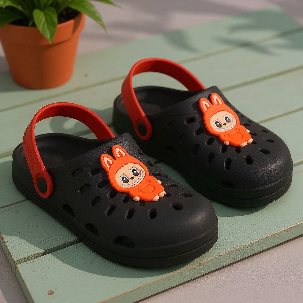 Babuche Infantil Labubu Laranja Preto Antiderrapante Macia 27 ao 34 — Mandara Achadinhos
