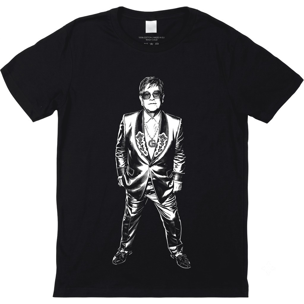 Camiseta Masculino Camiseta Elton John Estampado Camisa 100% Algodão Feminino Plus Size Oversized Envio Rápido
