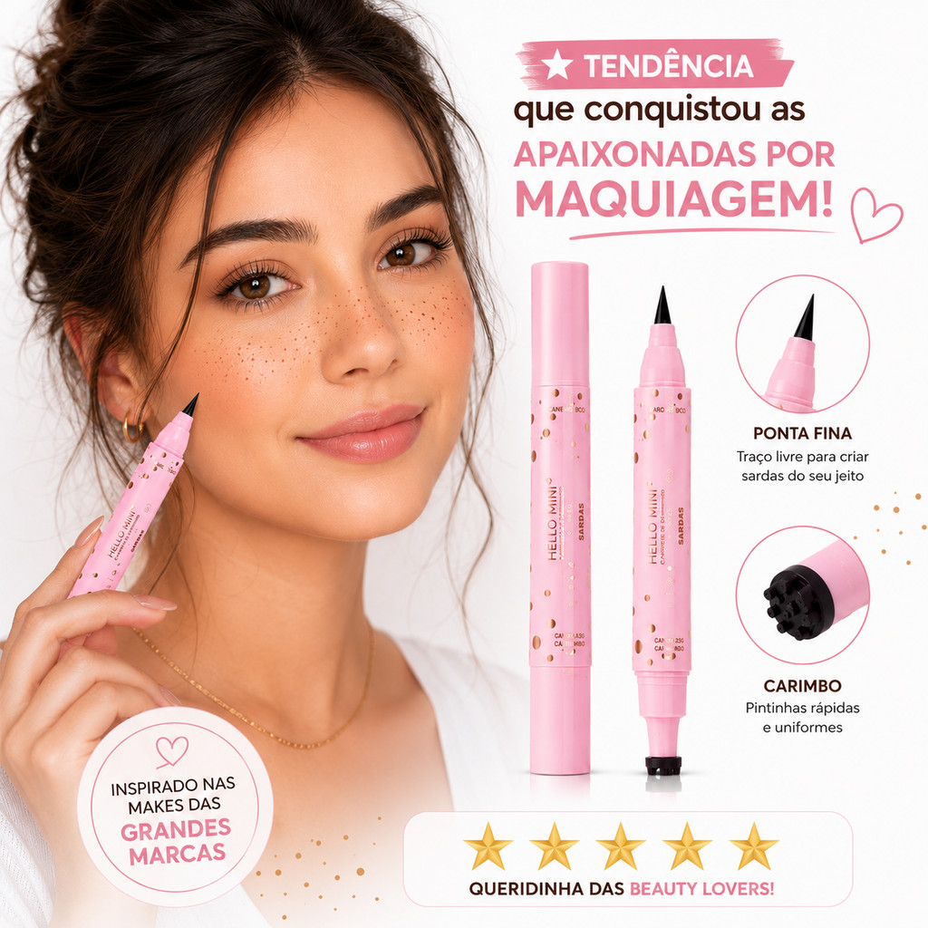 Caneta Delineadora e Carimbo para Sardas Hello Mini | Efeito Natural | Maquiagem Fácil e Rápida