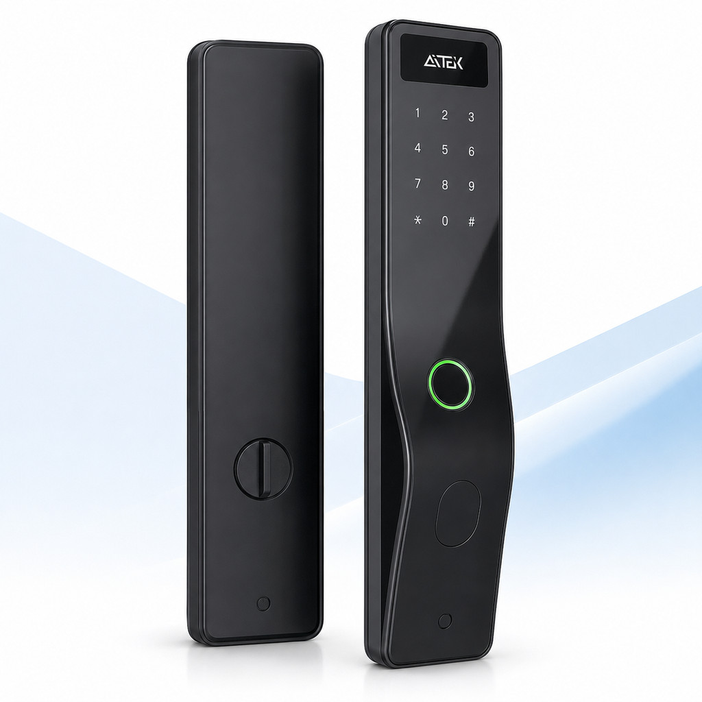 Fechadura Digital Biométrica Aitek Alpha 201 com Senha, Cartão e Chave para Porta