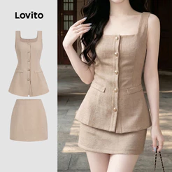 Lovito Blusas Casuais Primavera/verão Khaki Blusa Blusas ou Calças para mulheres L196ED660