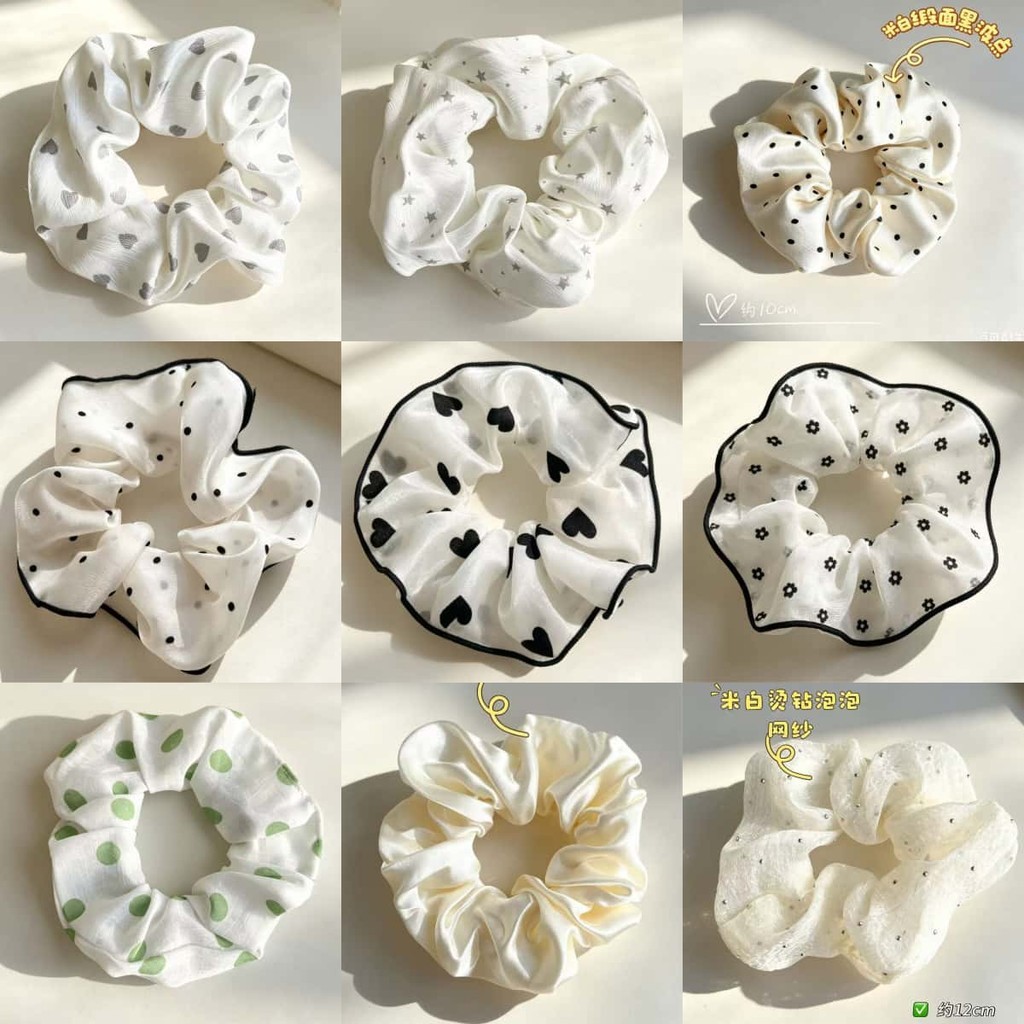 Estilo Coreano Cetim Impresso Scrunchy Laço De Cabelo Amor Estrela Bolinhas Pequena Flor Gaze Suave Versátil Acessórios 