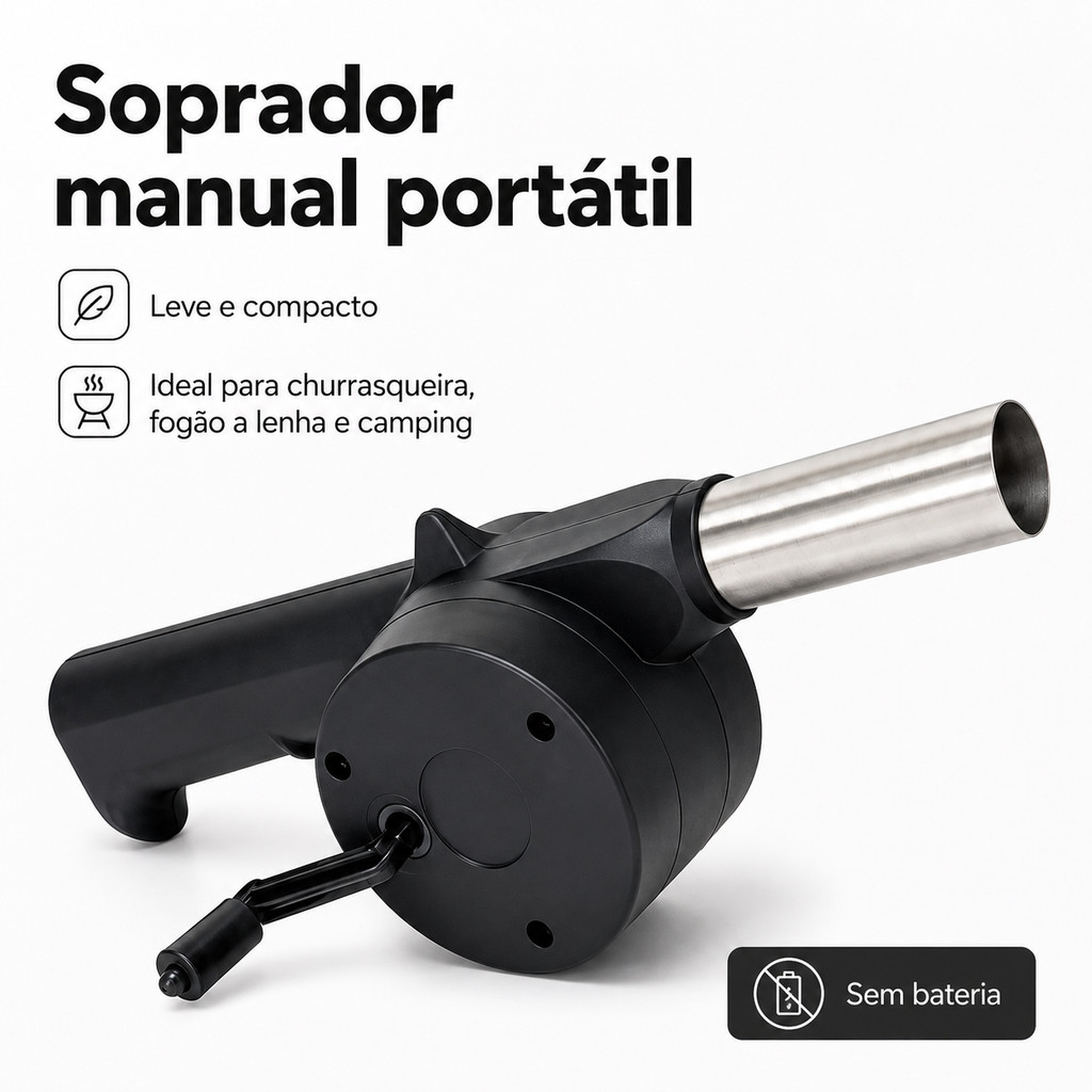 Soprador Acendedor para Churrasqueira Lareira Fogueira Manual