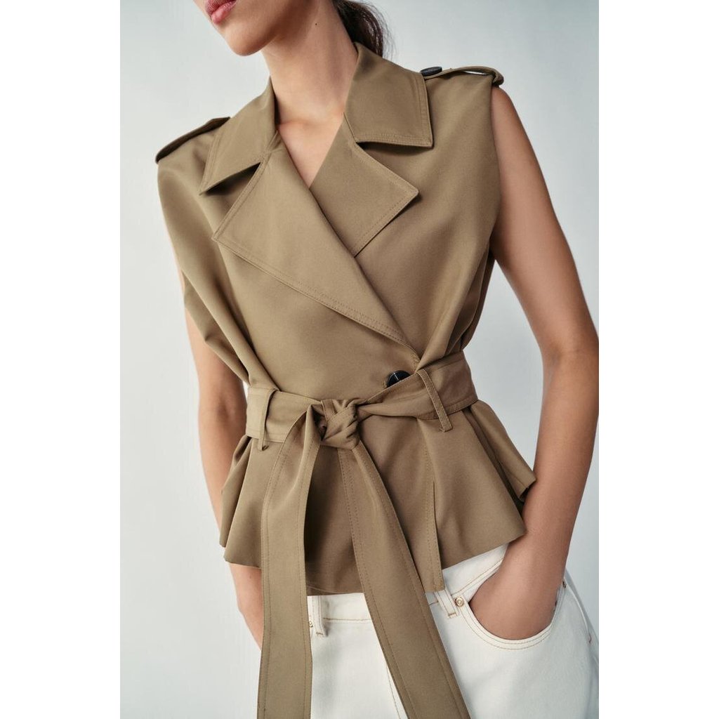 Verão novos produtos feminino extremamente duplo lapela botão cinto colete colete 6318232 — imagem 2 de 2