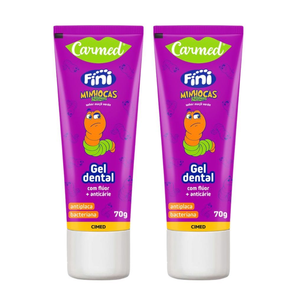 Kit 2 Gel Dental Carmed Fini Minhocas Azedinhas com Flúor 70g