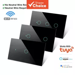 AXUS para Tuya, Interruptor WiFi EUA, RF433, 1-4 Gangues, Sem Fio Neutro, Sensor de Toque, LED