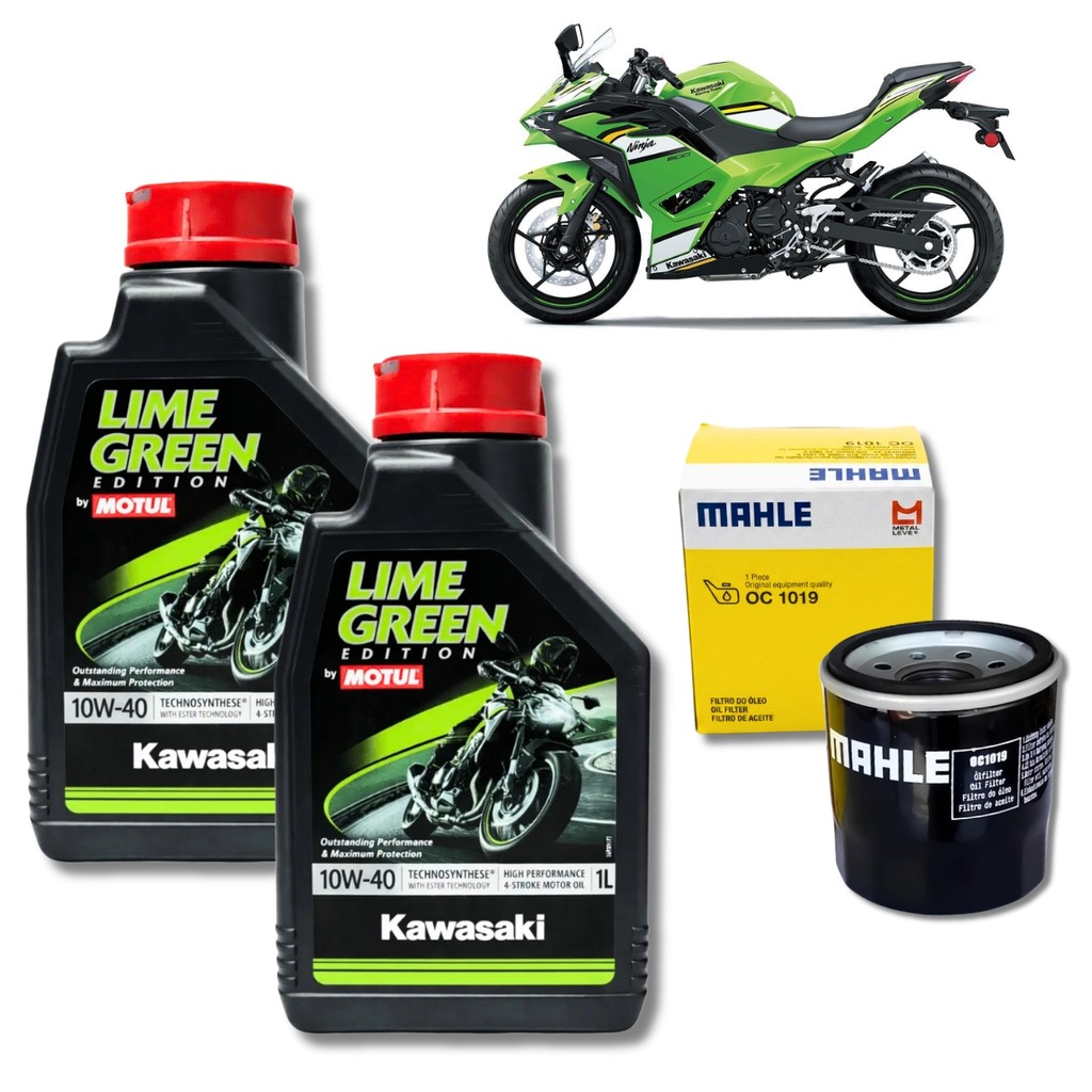 Kit 2L Oleo Motor Motul Kawasaki Lime Green 10W40 Filtro Mahle Ninja 400 Vulcan S 650 Z400 Ninja 650 KLX 450R ER-6n Z650