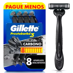 Aparelho de Barbear Descartável Gillette Prestobarba3 Carbono Carvão Ativado 8 Unidades