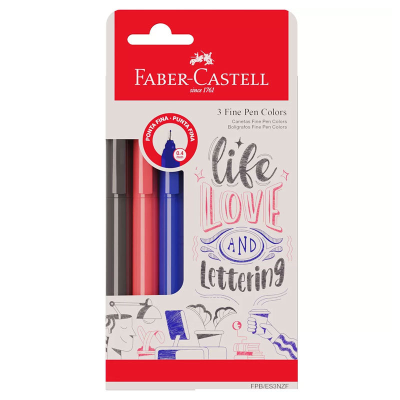 Caneta hidrográfica Fine Pen com 3 unidades FPB/ES3NZF/357701 Faber-Castell