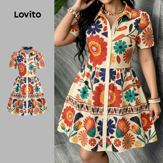 Lovito Vestido Casual Feminino com Botão Frontal Estampado Primavera/Verão LK7AD081