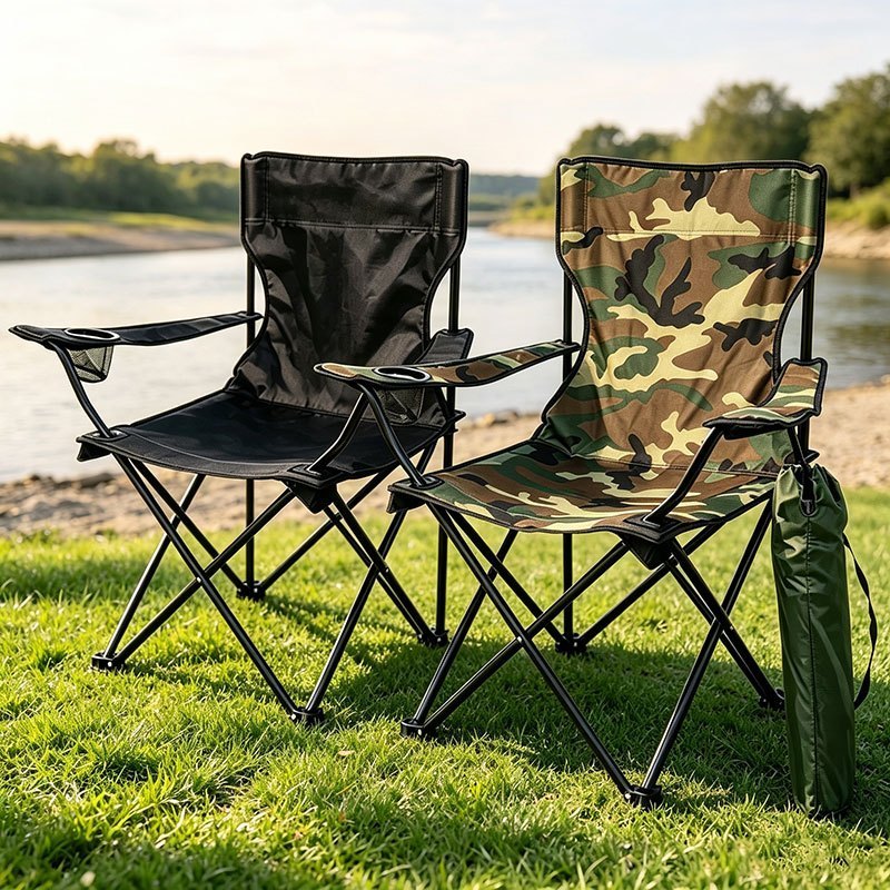 Cadeira Camping Dobrável Portátil com Apoio de Braço e Porta‑Copo, Resistente Suporta até 130kg para Piquenique e Lazer