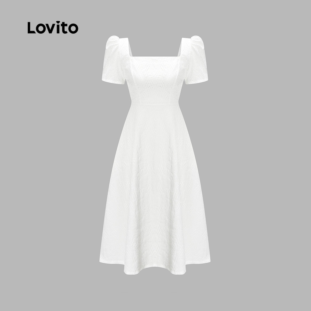 Lovito Elegante Vestido De Com Manga Bufante E Gola Quadrada Para Mulheres L65ED170 (Branco) · foto 2