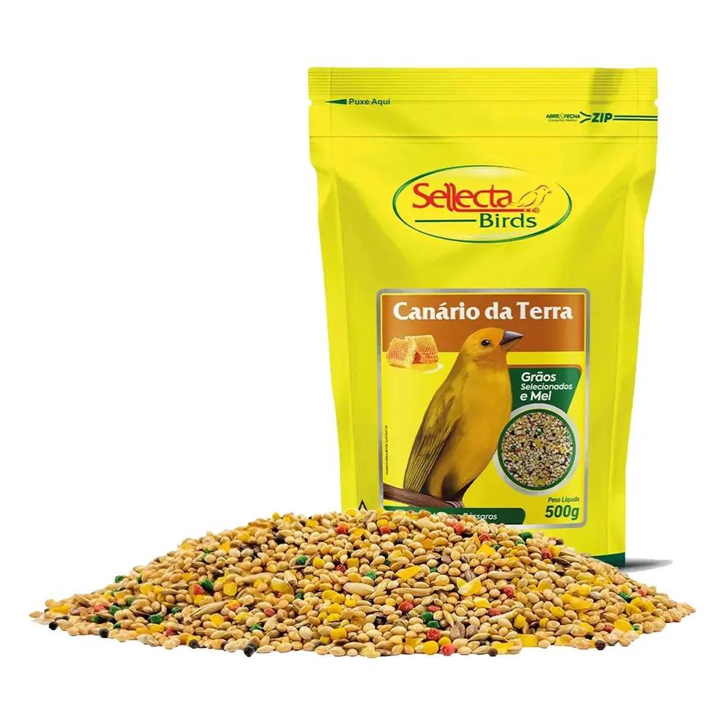Sellecta Mistura Canário Da Terra Gãos Selecionados E Mel 500g - Ração Mistura Especial Nutritiva