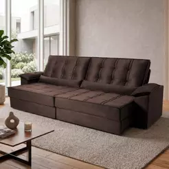 Sofá Retrátil Reclinável 2,50m Ascari Suede Velut Marrom molas Ensacadas - King House