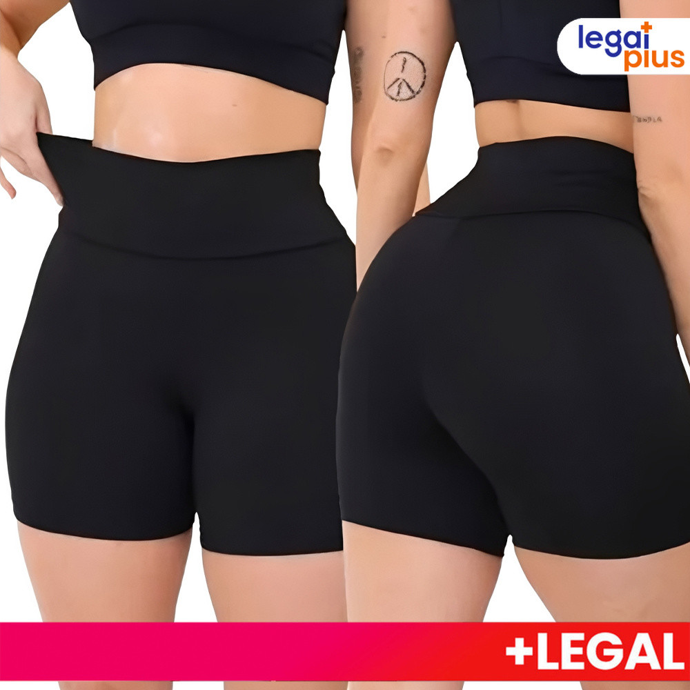 Shorts Fitness Canelado em Poliamida – Academia, Zero Transparência, Cintura Ultra Alta – Feminino P/M e G/GG