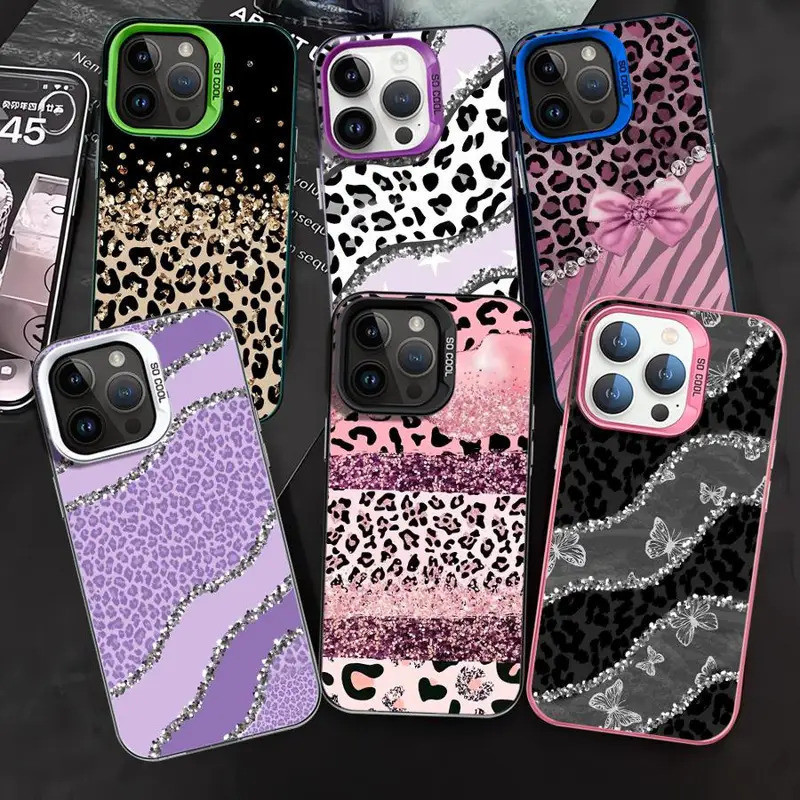 Capa de Telefone com Estampa de Leopardo e Laço Rosa para Samsung Galaxy A16 A35