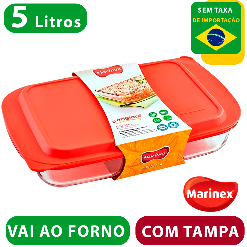 Lasanheira Com Tampa Plástica Marinex 5 Litros - Nadir vidro temperado vai ao forno e micro ondas