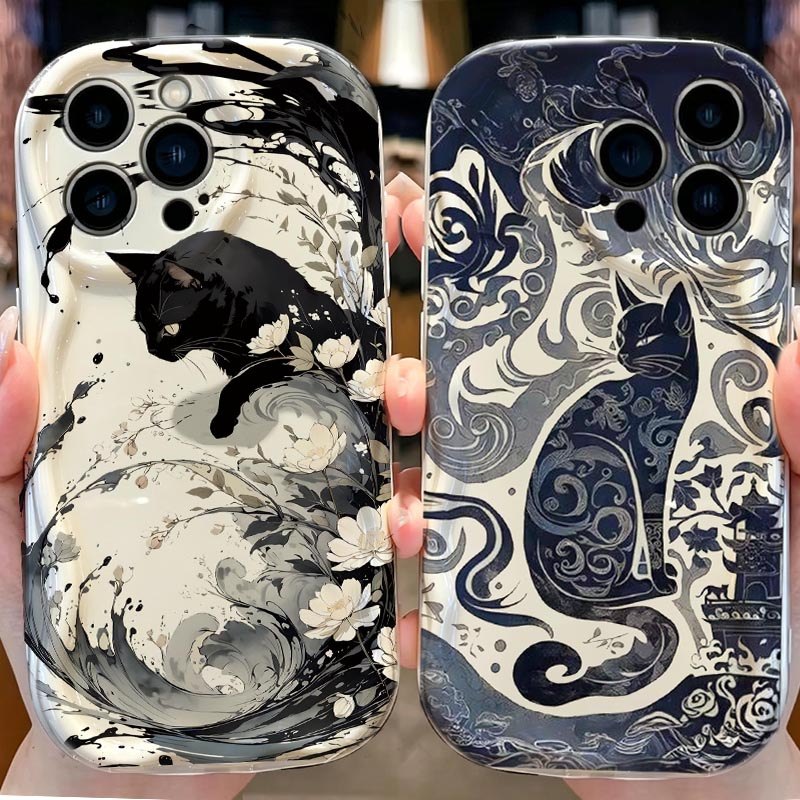 Azul Totem Flores Gato Caso Capa Para Samsung Galaxy A17 A07 A55 A35 A27 A56 A36 A26 A16 A06 A15 A54 5G Embalagem Silico