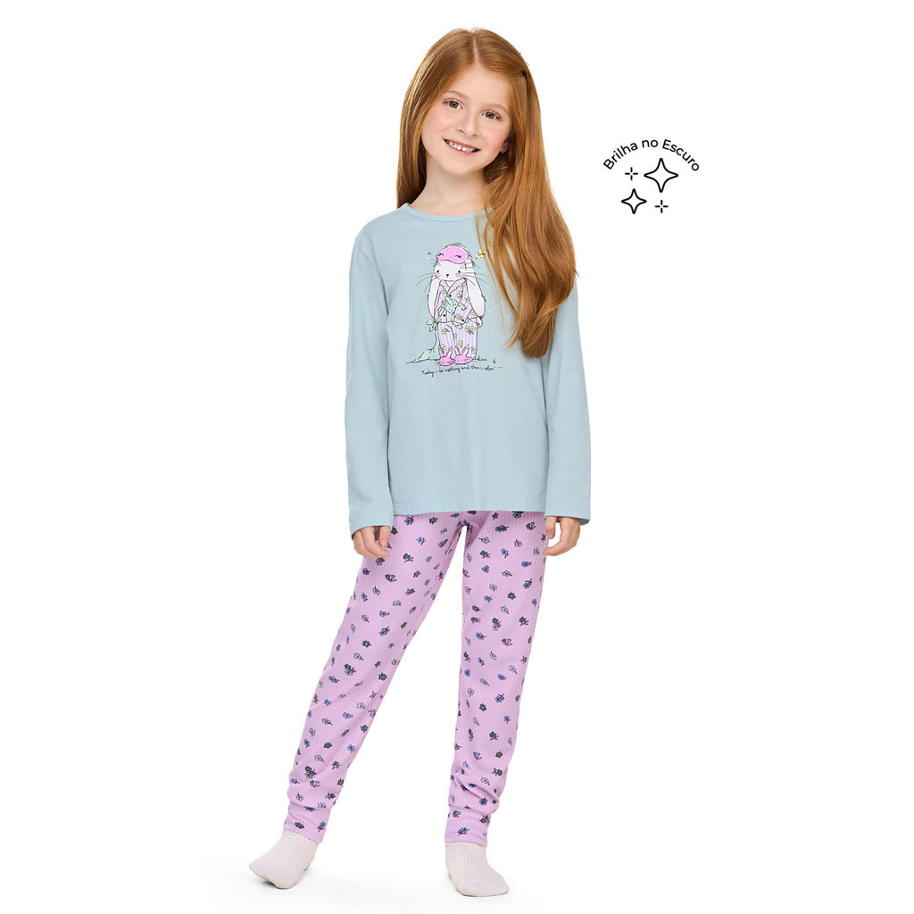 Pijama Longo Infantil Menina Coelhinho Elian Azul
