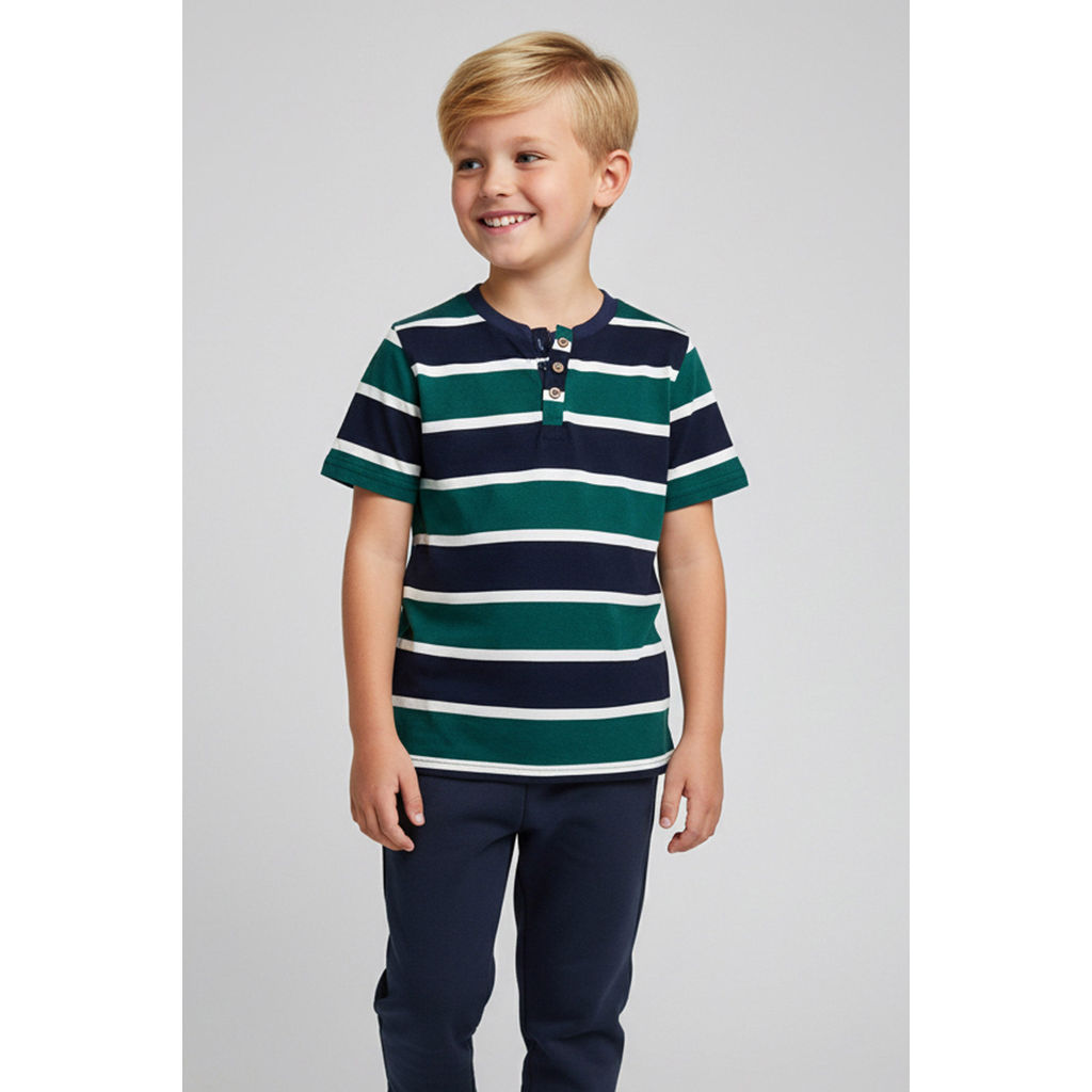 Camiseta Infantil Menino Listrada Peitilho Elian Azul