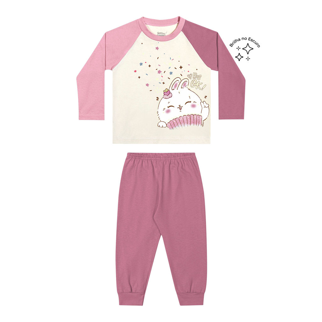 Pijama Infantil Menina Manga Longa Raglan Elian Rosa
