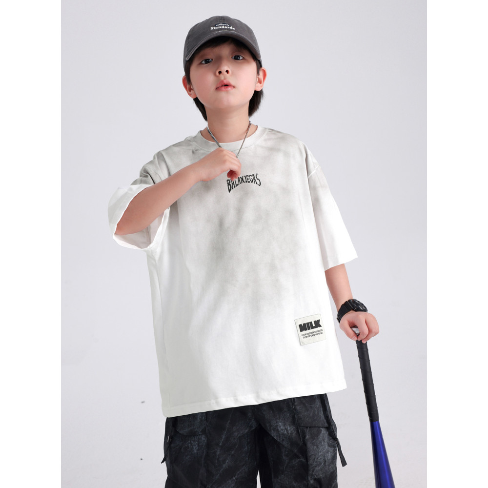 Meninos roupas de verão estilo coreano angustiado camiseta de manga curta 2026 novo estilo crianças meninos verão meia m