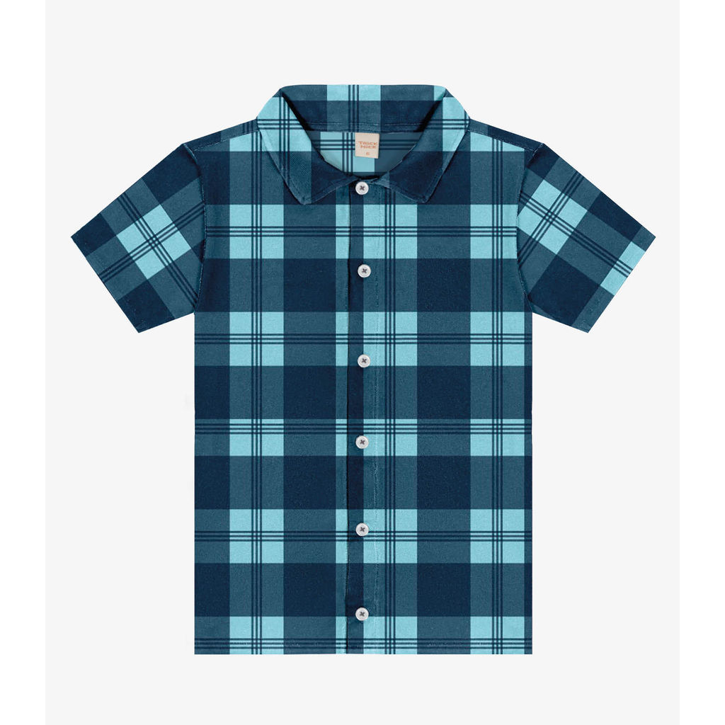 Camisa Infantil Xadrez Manga Curta Trick Nick Azul