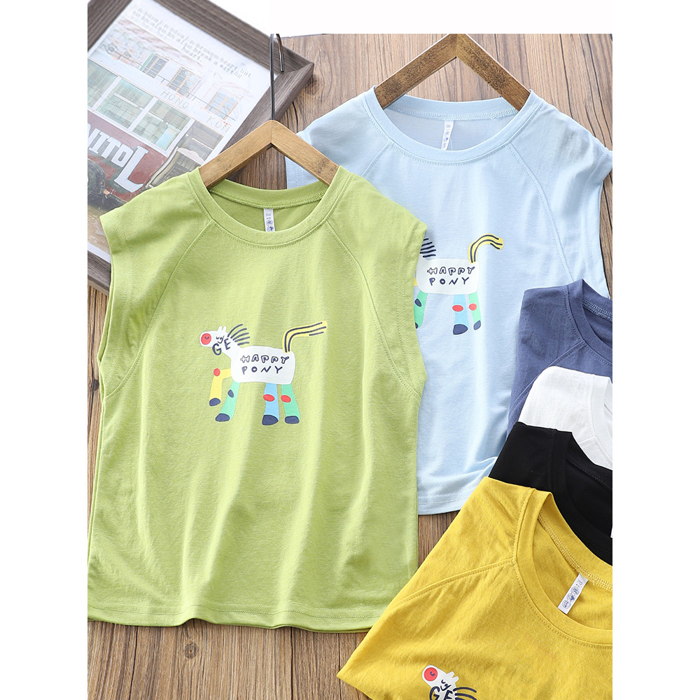 Colete para meninos verão estilo fino 2026 novo estilo impresso crianças sem mangas legal camiseta médio grande crianças