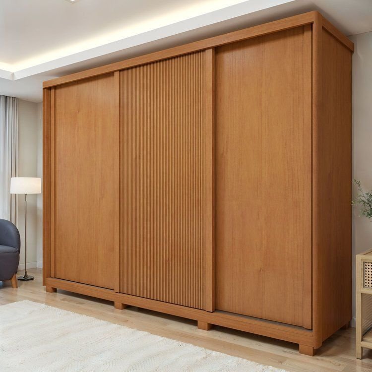 Guarda-Roupa Casal 3 Portas 6 Gavetas Flex com Pés MDF 274cm Ollie Yescasa Amêndoa Clean/Off White/Amêndoa Clean