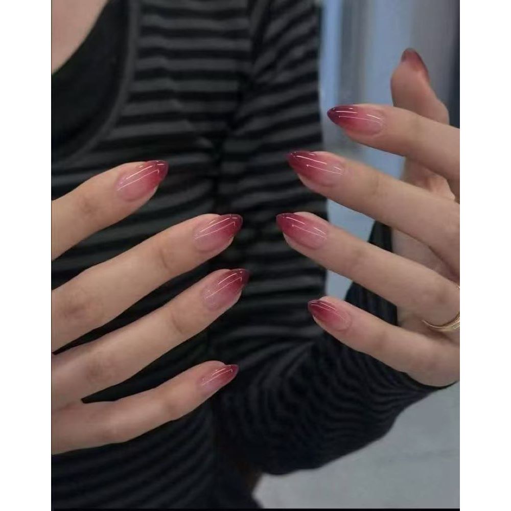 Unhas Postiças Decoradas Artesanais Com Degrade Vermelho Fumado