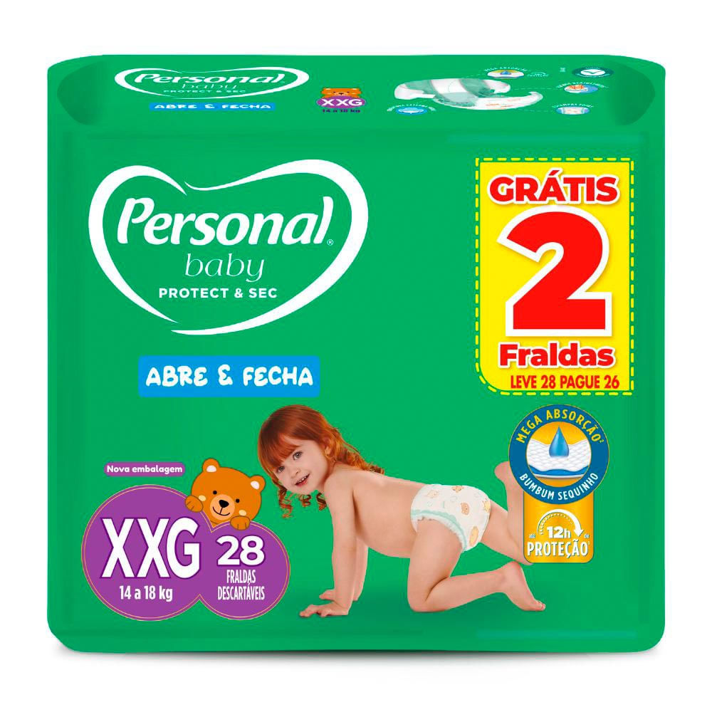 Fralda Personal Baby Protect & Sec Tamanho XXG Leve 28 Pague 26 Fraldas Descartáveis