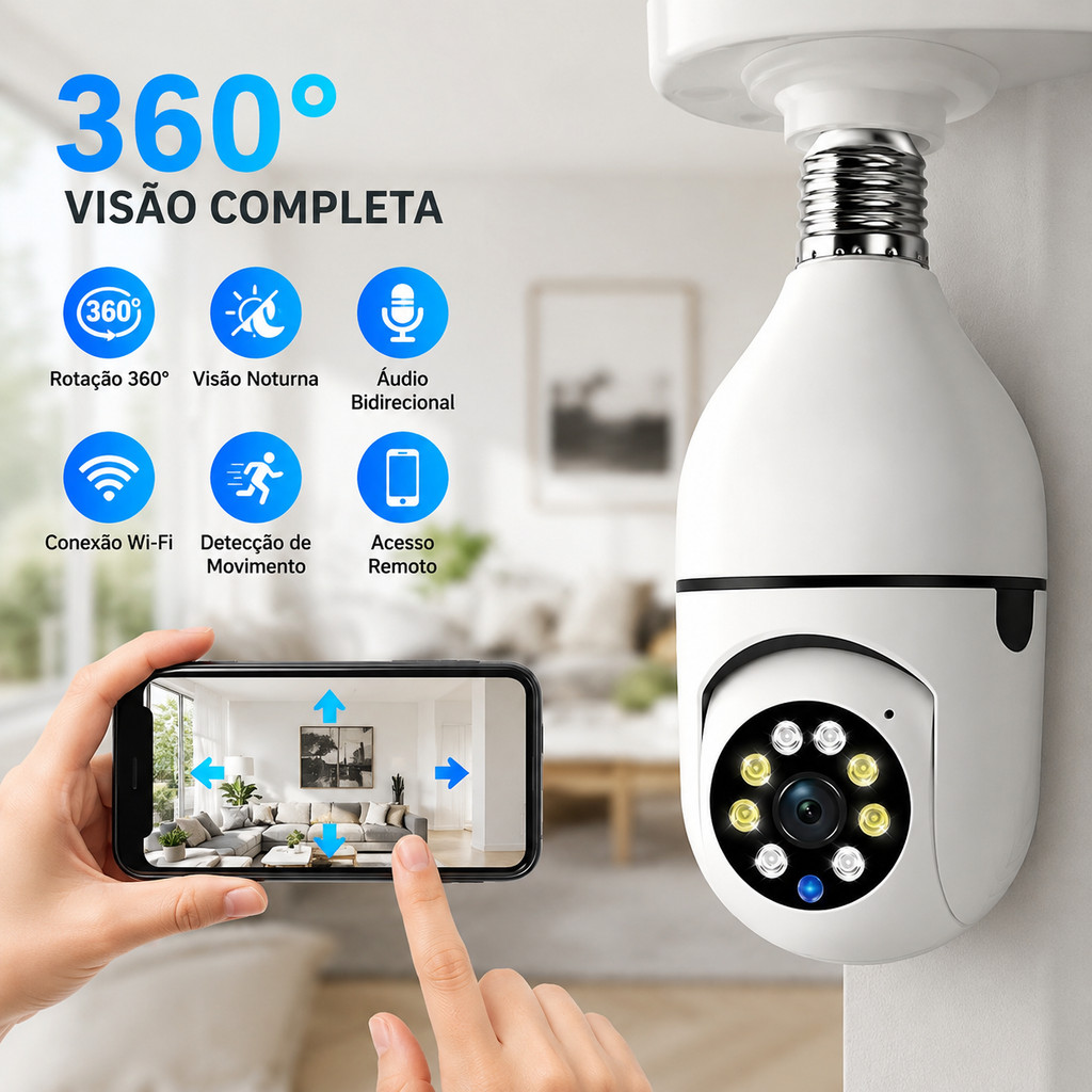Câmera Segurança WiFi 360° iCSee Visão Noturna Áudio Bidirecional Monitoramento