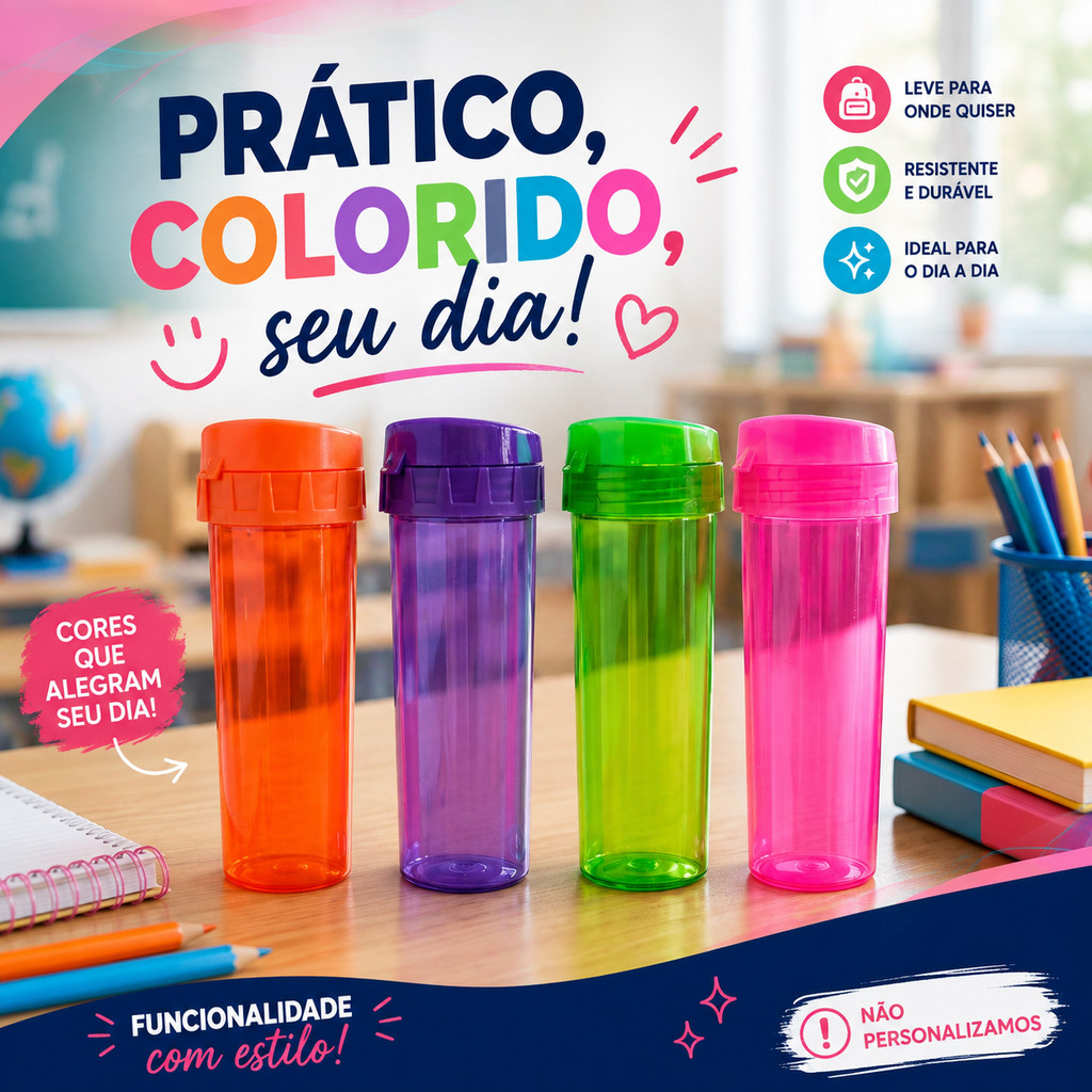 Kit 5 Garrafas Eco World Translúcidas 480ml Reutilizáveis para Brindes, Eventos e Lembrancinhas