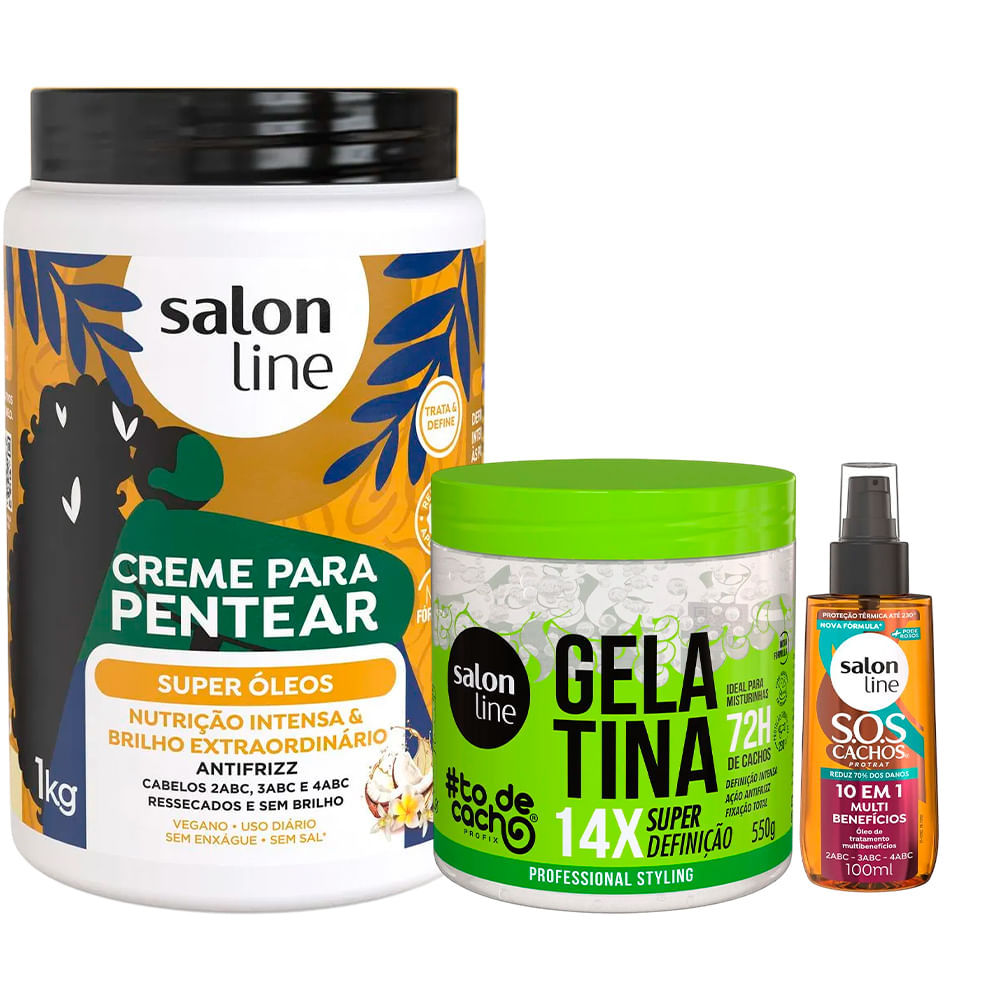 Kit Salon Line Creme De Pentear Super Óleos 1Kg + Gelatina Super Definição 550g 