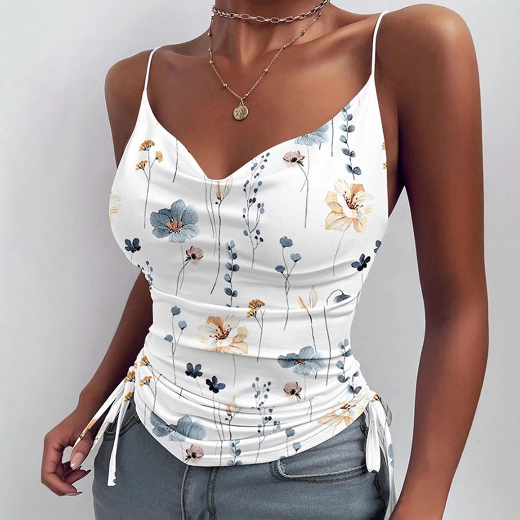 [Roupas femininas da moda] Roupas femininas transfronteiriças europeias americanas com estampa Floral alça de ombro fina
