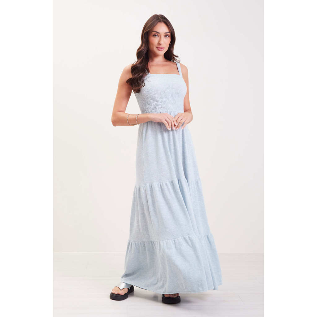 Vestido Longo Com Alças Feminino Marialícia Azul Claro