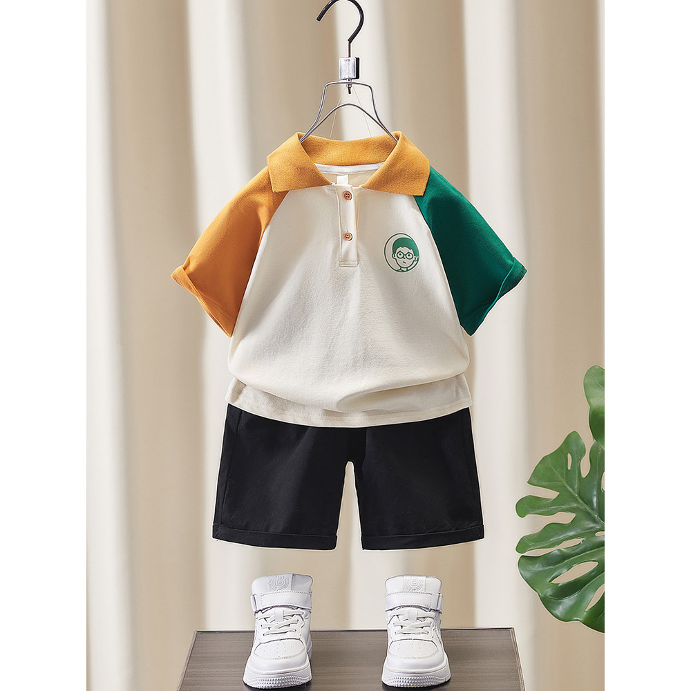 Meninos verão camiseta de manga curta 2025 novo estilo crianças estilo coreano cor combinando crianças meninos bebê moda