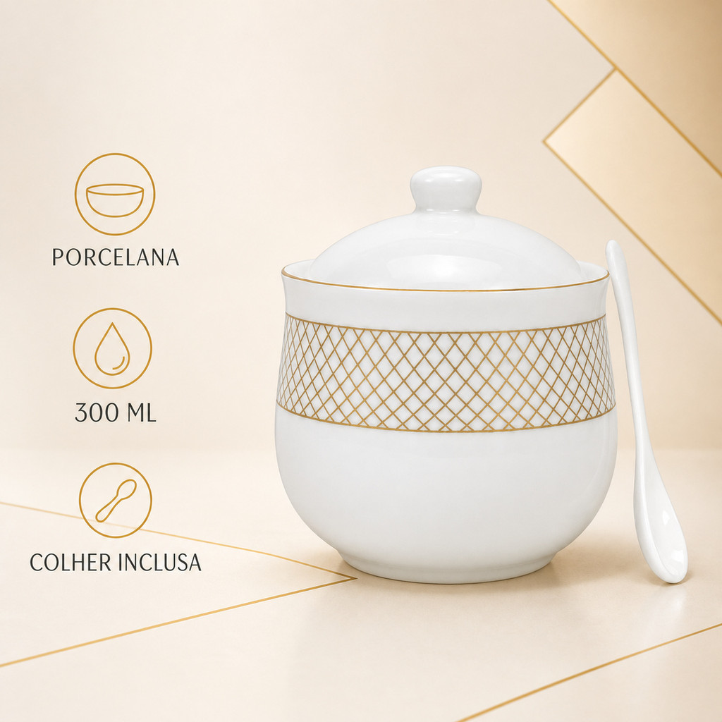 Açucareiro De Porcelana Regalis Com Colher 300ml Hauskraft — imagem 2 de 2