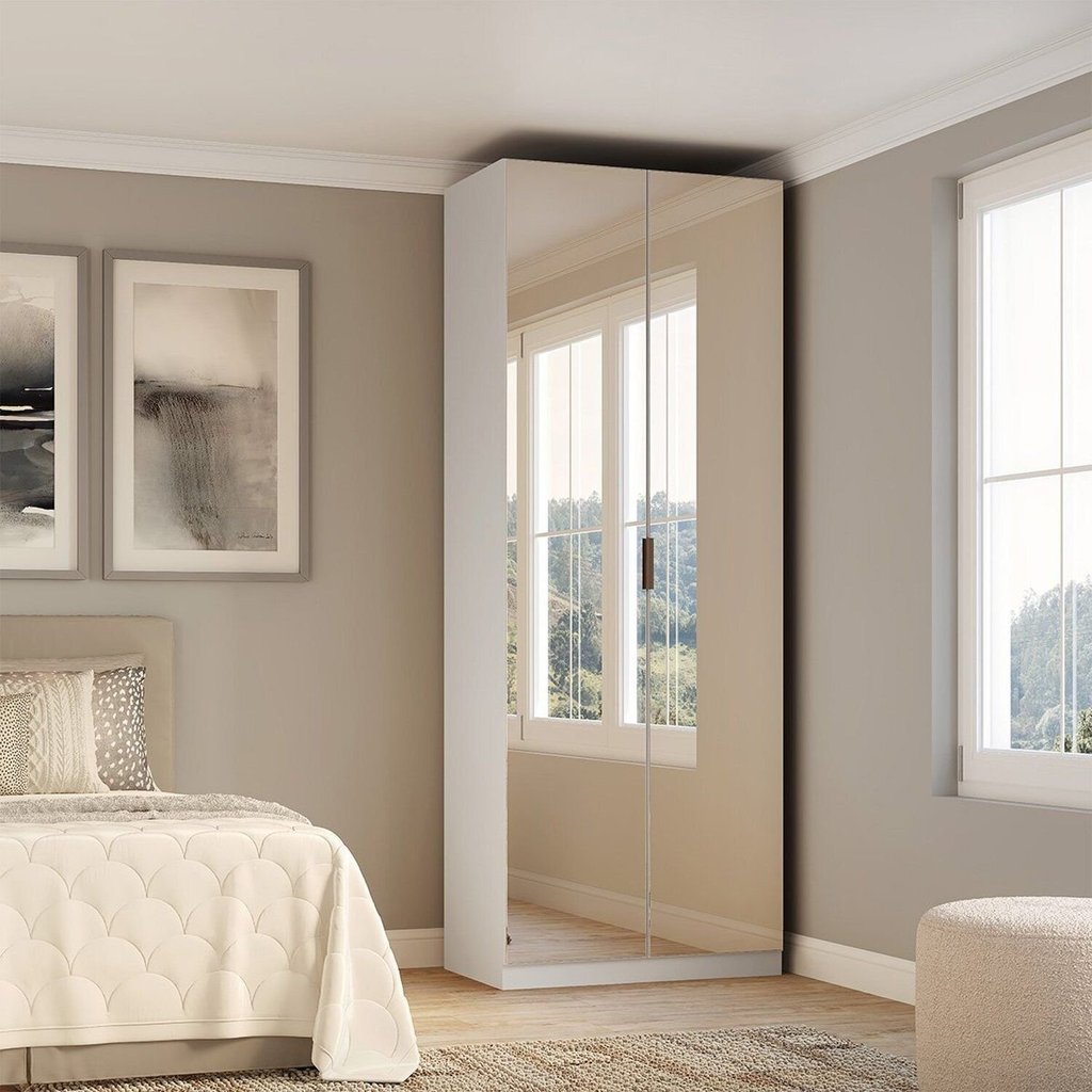 Guarda-roupa Modulado 2 Portas com Espelho sem Gavetas 90cm 100% MDF Branco