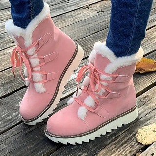 Botas De Neve Forradas De Lã Femininas , Inverno À Prova D'água , Sapatos Femininos