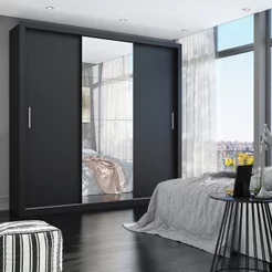 Guarda Roupa Casal com Espelho 3 Portas 4 Gavetas Max Plus Espresso Móveis Preto Preto