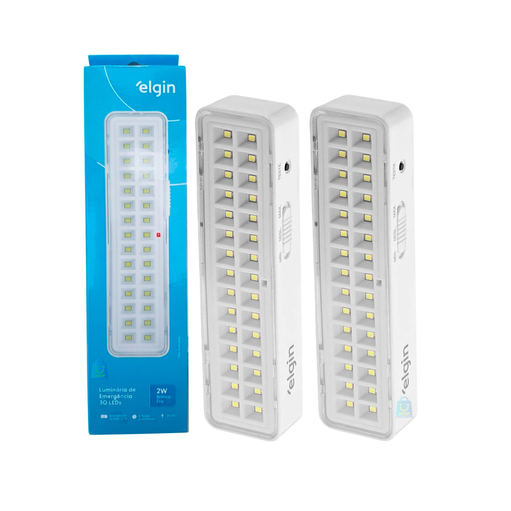 Kit 2X Luminárias De Emergência Elgin 30 Leds Bivolt Lâmpada Recarregável 2w Luz Branca Fria