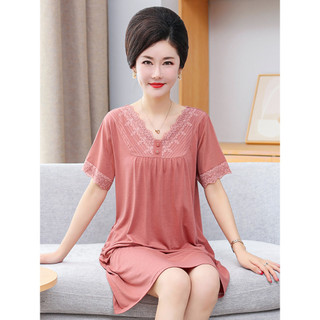 Fenteng Kean Modal Camisola Feminina Verão Pijama de Manga Curta Tamanho Grande Seda Gelo Vestido de Comprimento Médio H