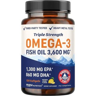 Óleo de Peixe Omega3 de Três Efeitos 3600mg |   EPA e DHA |   Mais de 2100 mg de ácidos graxos ômega-3 |   1300mg EPA + 