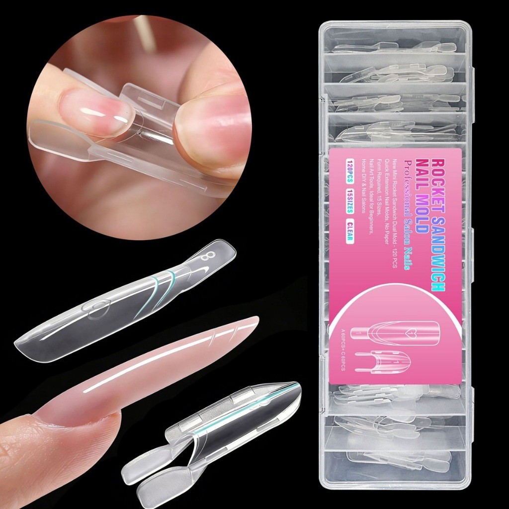 Helen Color Molde Sanduíche Rocket para Alongamento de Unhas Dual Form Reutilizável 120 Peças 15 Tamanhos