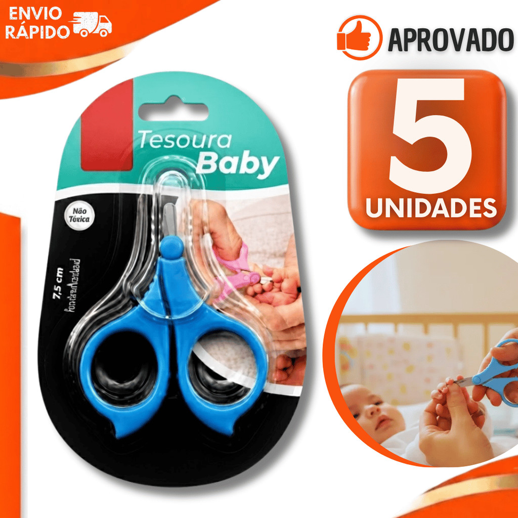 Combo Tesoura Baby Tesourinha Para Unha Bebê Higiene Ponta Arredondada Resistente Inox Cor Sortidas