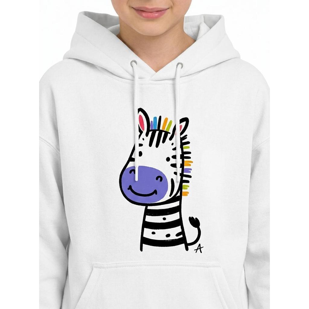 Moletom Infantil Canguru Feminino e Masculino Estampado Zebra Colorida Blusa de Frio Unissex Confortável e Divertida